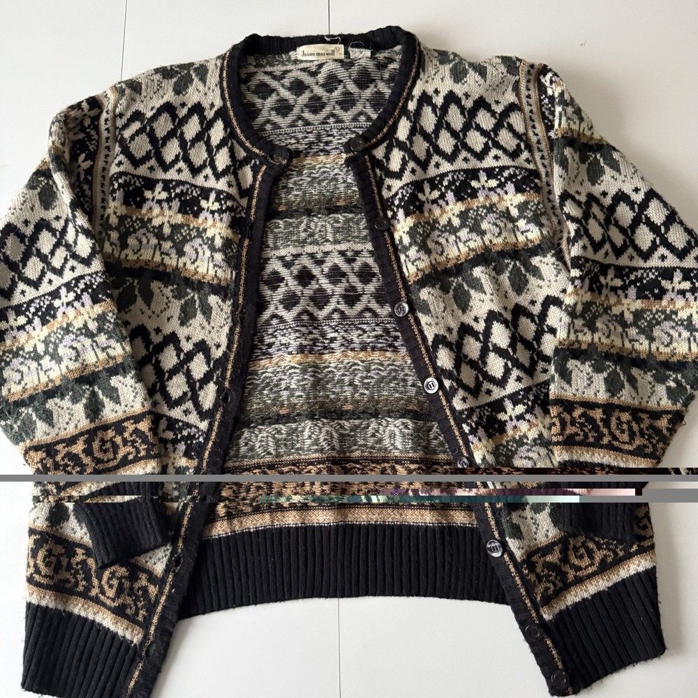 Vintage Jason Maxwell Patterned Knit Sweater Cardigan Women'sโ Size Large Purple